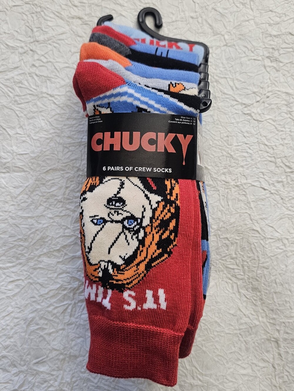 Chucky 6 pk Halloween theme socks one size shoe size 6-12 adult men women unisex